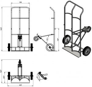 Схема тележки складской  двухколесной  КП-2