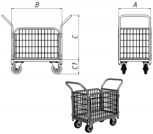 Платформенная тележка с сетчатыми бортами ТС Чертеж