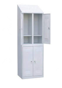 Металлический шкаф для одежды четырехсекционный с наклонной крышей