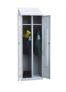 Шкаф металлический для одежды с закрытыми дверями двухстворчатый с наклонной крышей