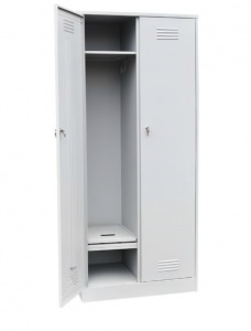 Металлический шкаф для одежды двухстворчатый с откидной скамьей (верх липа)