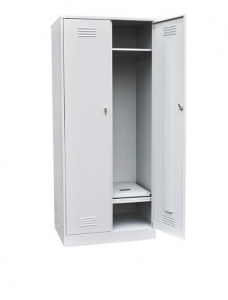 Металлический шкаф для одежды двухстворчатый с откидной скамьей (верх металл)